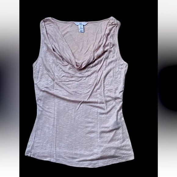H & M WOMEN'S NUDE WITH SILVER METAL COWL NECK SLEEVELESS TOP TANK SIZE S - Picture 1 of 10